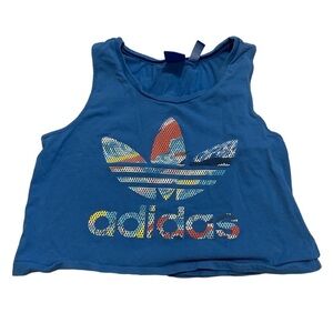 💜 Adidas Originals Blue Trefoil Logo Cropped Tank Top XS